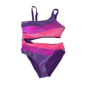 Swimsuits For All Sparkle Colorblock One Shoulder Cutout Swimsuit SZ 20